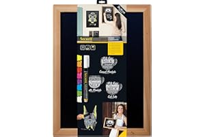 SECURIT - Pizarra de Pared "Woody" + Rotulador de Tiza Líquida - Pizarra Doble Cara - Marco de Madera Lacada - 30 x 40 cm - Color Teca