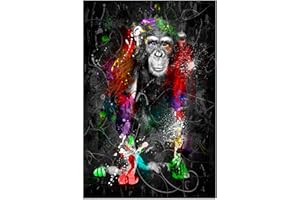 decomonkey - Impression sur Toile Animau Abstrait 80x120 1 Pièce - Tableau Décoration Appartement Cadre en Bois Déco Salon Peinture sur Toile Maison Abstrait aquarelle coloré singes animaux