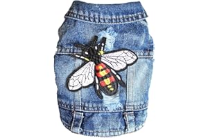 Ducomi Fonzie - Giacca di Jeans per Cane - Gilet in Denim per Cani di Taglia Piccola e Media - Effetto Vintage e Consumato - Taglie Disponibili dalla XS alla XXL (Bee, XL)