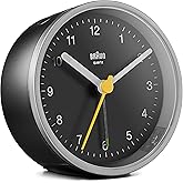 Braun klasik analog &ccedil;alar saat, erteleme fonksiyonlu ve ışıklı, sessiz kuvars saat mekanizması, siyah ve g&uuml;m&uuml;ş renkte Crescen