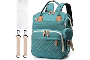 ZIOSINM Wickeltasche Rucksack Baby Wickeltasche mit Tragbarer Wickelauflage, Babytasche mit Bettfunktion, Schnullertasche,Kinderwagengurte & USB-Ladeanschluss für Mama und Papa