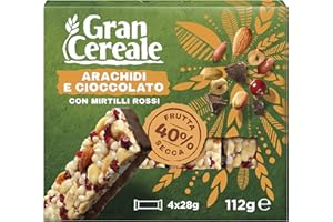 Gran Cereale, Snack Barrette con Frutta Secca con Arachidi, Cioccolato Fondente, e Mirtilli Rossi, 4 Barrette, 112 g