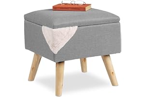 Relaxdays Hocker mit Stauraum, Kunstleinen-Bezug, gepolstert, Holzbeine, Fußhocker mit Deckel, HBT 40x40x40 cm, hellgrau