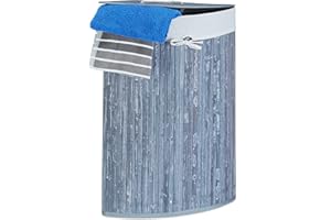 Relaxdays Bambusowy narożny kosz na pranie, 65 x 49,5 x 37 cm, 64 l, składany kosz z workiem na pranie, szary