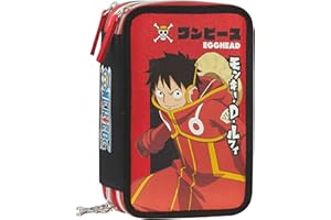 Franco Cosimo Panini One Piece – Estuche escolar oficial de One Piece, estuche con 3 compartimentos para niño y niña con juego de papelería, bolígrafo borrable azul y práctico cierre de cremallera, 20