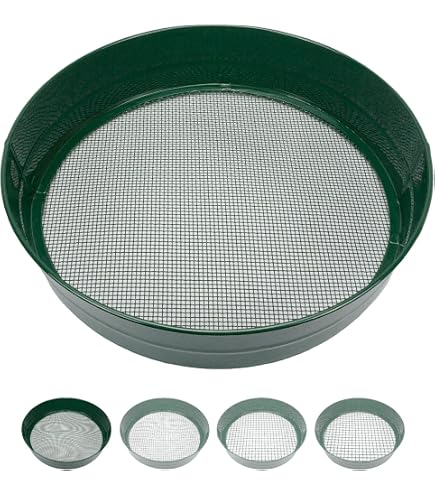 Tamis De Jardinage 40cm En Acier Inoxydable - Set Complet 4 Mailles 0,7/2/3/6mm Pour Tamiser Terre, Compost Et Sol