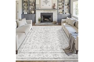 PureCozy Vintage Washable Grey Rugs Living Room Area Rug 200x300cm Bedroom Large Non Slip Soft Carpet Kitchen Bedroom Dining Room Office Indoor Low Pile Carpets