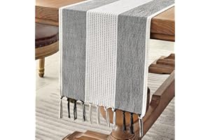 Wracra Runner da Tavolo macramè in Lino e Cotone, Runner da Tavolo 120cm di Lunghezza con Nappe a Mano, Runner da tavola in Stile rustico per Feste e Uso Quotidiano (Nero, 120cm)