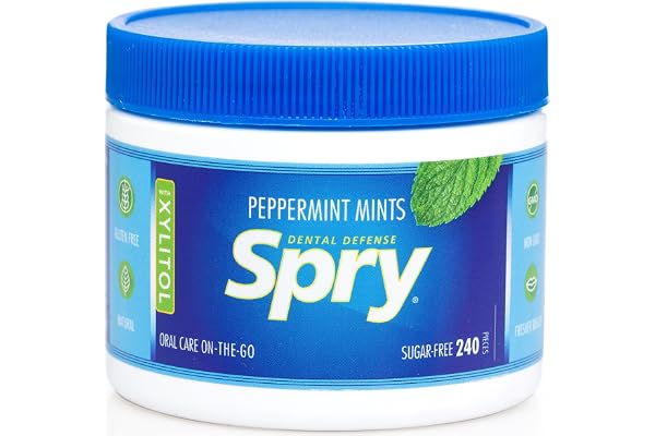 Spry Xylitol Peppermint Mints – Sockerfritt godis som fräschar upp andedräkten, stödjer en behaglig salivproduktion, Non-GMO och glutenfritt, 240 Count (Pack of 1)