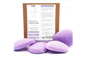 LES PAPOTEUSES Spugna Konjac bio per il viso associata alla lavanda | Set di 4 spugne a forma di gocce | Spugna vegetale detergente naturale