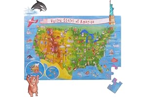 AMONEV USA Map big Floor Puzzle 50pcs with thick jigsaw puzzle Pieces Tabel or Floor puzzles for kids ages 3+ years and older (USA Puzzle)