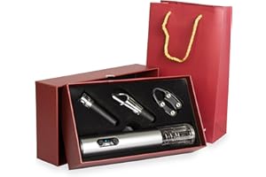 GRINSCARD Edelstahl Weinöffner Set mit Geschenkbox und Tasche - Weinrot - Sommelierset Elektro Korkenzieher Dekanter Folienschneider