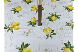 THE TABLECLOTH COMPANY 55X55 SQUARE PVC/VINYL GARDEN TABLECLOTH - YELLOW LEMONS WITH PARASOL HOLE