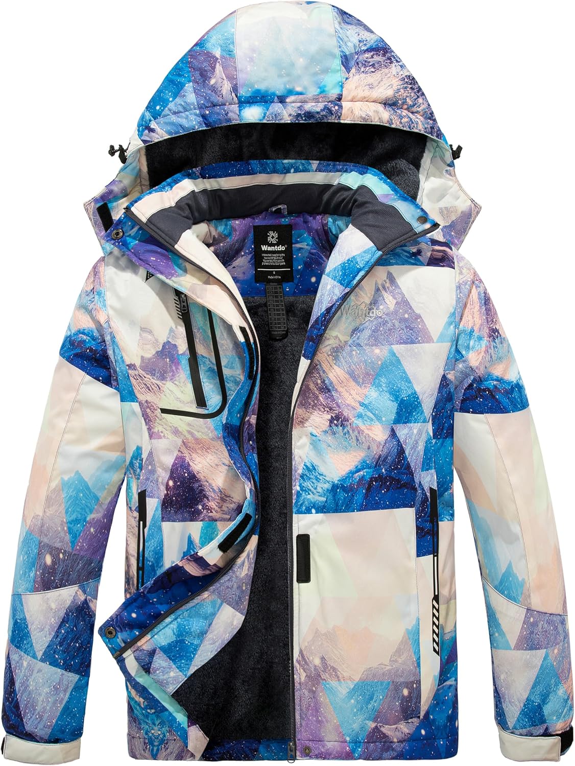 Wantdo Chaqueta de Esquí Cálida para Mujer con Forro Polar Chaqueta de Snowboard Impermeable con Capucha Abrigo de Montaña Impermeable Antiviento Mujer