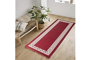 Serdim Rugs Machine Washable Greek Key Design Hall Runner- Stair Runner - Hallway-Passage Corridor Kitchen Anti Slip Doormats