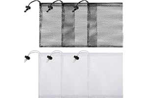 Bewudy Petits sacs en filet, lot de 6, petits sacs de rangement en filet avec cordon, sac en filets noir et blanc, sac à cordon pour voyage, jouets et cosmétiques (15 x 20 cm)