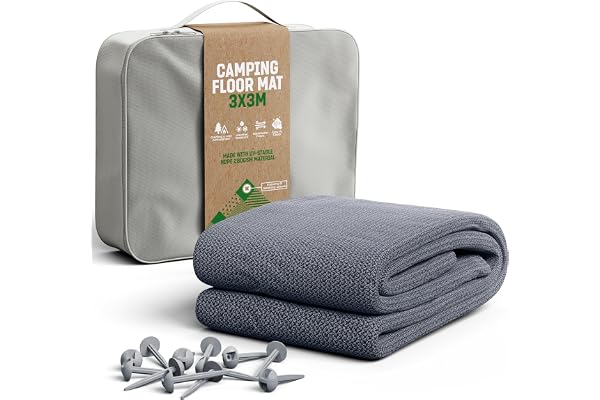 GardenGloss Tapis de Préau - Tapis de Camping Extérieur Imperméable - Tapis de Tente avec 12 Piquets et Sac de Transport