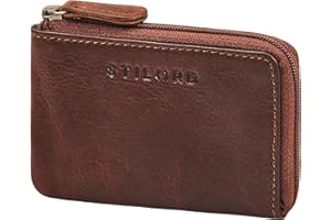 STILORD 'Keyon' Elegante Bolso de Cuero para Llaves - Mini Bolsillo para Monedas para Mujer y Hombre Porta Llaves de Bolsillo - Billetera pequeña para Dinero en Llaves, Color:Kara - Cognac