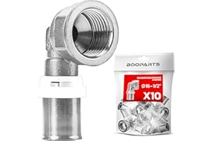 BOOPARTS - 10 pezzi - raccordo a crimpare - gomito di transizione a crimpare multistrato Ø16 x 1/2 (15/21) femmina contorno TH - per unire un tubo multistrato e un raccordo filettato femmina