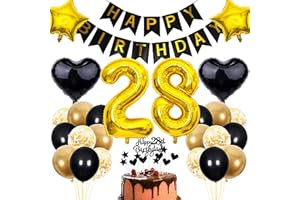 Cnrose 28. Geburtstag Dekoration,Schwarz Tortendeko Geburtstag 28 Jahre Mann,Party Deko Gold Schwarz,28 Geburtstag Männer Frau,Tortendeko 28. Geburtstag Frauen,Geburtstagsdeko 28 Jahre Mann
