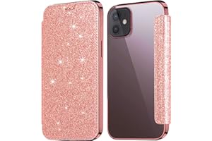 KOUYI Compatible with iPhone 13 Mini Case, Glitter Bling Sparkly Ultra-Slim PU Leather Folio Flip Case with Card Slot & Bling Soft TPU Back Cover Case for iPhone 13 Mini 5.4 Inch (Pink)