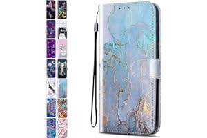 ACOVER Leather Phone Case for Huawei P20 Pro / P20 Plus Pattern Print Design Flip Wallet Cover with Card Slots Holder for Girls Boys - Gold Blue Marble