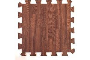 FOR THE LOVE OF LEISURE 9 Wood Effect Interlocking Foam Mats - Perfect for Floor Protection, Garage, Exercise, Yoga, Playroom. Eva Foam (9 Tiles, Brown)