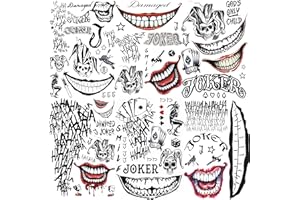 COKTAK 6 Blatt 3D Joker Temporäre Tattoos Herren Damen Klebetattoos Erwachsene, Festival Must Haves Halloween Make UP Kostüm Schminke, Halloween Gesichtstattoos Fake Tattoo Zum Aufkleben Frauen Männer