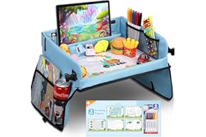 COOLJOY Kinder Knietablett Reisetisch,BeschäFtigung Autofahrt Kinder,Auto Organizer Kinder, Multifunktional Spielzeug ab 3 Jahre, Tragbar Tablett, Einstellbar Kindersitz, Autositz für Kinder