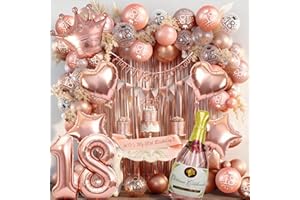 VICTERR Rose Gold 18th Birthday Decoration for Girls - Happy 18th Birthday Banner, Triangle Flag Banner, Number 18 Balloons, Foil Curtains for Party Decorations (18)