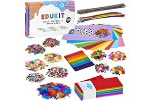 edukit Arts and Craft for Kids 1500 Pieces, Including Pipe Cleaners, Pom Poms, Sticky Gems, Googly Eyes, Foam Sheets, Feathers, Tissue and Craft paper, Matchsticks in Various Sizes and Colours