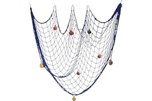 Jeesblsy Rete da pesca Decorazione della parete Stile mediterraneo nautico Cornice per appendere foto Con conchiglie per decorazioni per feste di compleanno di Natale Ornamenti 79 x 40 pollici blu