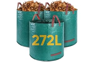 GZBtech 272 Litre Reusable Garden Waste Bags Heavy Duty 3 Pack,Large Waterproof Garden Refuse Sacks Bin Bags with Handles,Ideal for Collecting Plant waste grass and Leaves,Set of 3 Green