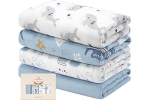 Yoofoss Paquete de 4 Mantas Envolventes de Muselina para Bebé Bambú Algodón 120x120 cm Arrullo Swaddle Mantitas Baño de Envolver para Recién Nacido Niña Niño