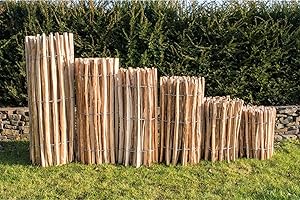 STILTREU Staketenzaun Haselnuss Höhe 150 cm, Länge 5 Meter Lattenabstand 7-9 cm