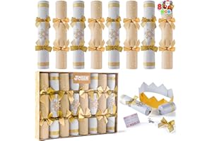 JOYIN 8 Pack Christmas Non-Snap Party Favor, Gold & White Snowflake Party Table Favor Includes Party Hat, Jokes & Gifts, Xmas Gifts Prizes for Christmas Holiday Dinner Traditions Party Supplies