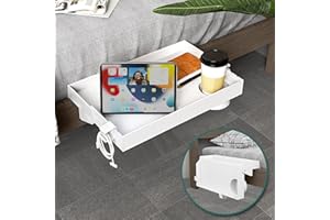 ‎SPACEKEEPER SPACEKEEPER Klappbares Nachttischregal mit Getränkehalter, Clip-On Nachttisch, Hängendes Tablett, Caddy Organizer für Bett & Etagenbett, College, Schlafsaal, Loft, Bed Essentials, Weiß
