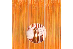 PartyWoo 3 Pièces orange, Aluminium, Métallique de Frange Brillant, Tinsel Shimmer Rideaux pour Décoration Fête, Anniversaire, Halloween(1x2m)