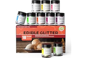 ANRZO Essbarer Glitzer, Glitzerpuder für Getränke, Kuchenstaub in Lebensmittelqualität, 10 Farbsets zum Dekorieren von Kuchen, Cupcakes, Fondant, Getränken, Pralinen, Vegan und glutenfrei Glitzer-Staub(3g)