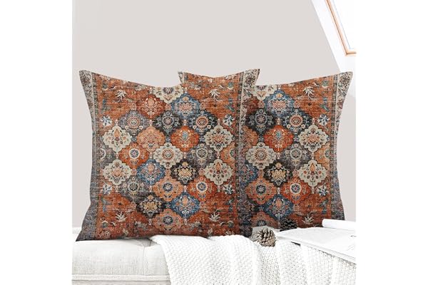 ECZOIL set med 2 boho kuddfodral 50 x 50 cm, bohemiska blommor dekorativt kuddfodral lin 20 x 20 tum dubbelsidigt tryck dekor