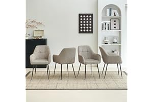 Colorig Modern Light Brown Dining Chairs Set of 4, Ergonomic Armchairs with Cross Metal Legs, Plush Chenille Fabric Upholstered Seat Living Room Chairs for Reception Kitchen Bedroom (4, Light Brown)