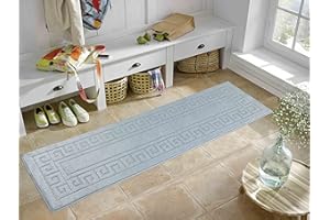 SERDIM RUGS IVY Washable Door Mat Kitchen Mats Non Slip Greek Key Design Kitchen & Hall Runners Doormats, Dark Grey, 60x220 cm