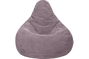 Loft 25 Adult Highback Bean Bag Chair | Corduroy Fabric Indoor Living Room Gaming Beanbag Lounger | Internal Liner | Ergonomic Design for Body Support (Bean Bag, Mink)