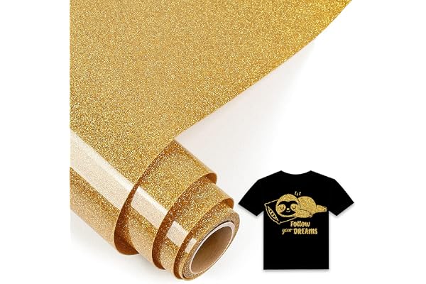 IModeur 5 Ft Rouleau Vinyle Thermocollant Or Scintillant - 30,5 x 153 cm flex thermocollant Or pour Cricut Maker, Silhouette Cameo, vêtements, bonnets, pantalons, autres tissus