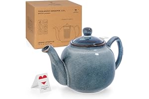 URBAN LIFESTYLE Tetera "Bristol" con esmalte sombreado (gris azul con filtro) Teapot Inglés 1 litro de cerámica noble esmaltada a mano