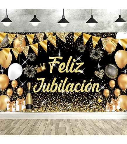 Kit Decorazioni Pensione - Striscione E Palloncini Neri/Oro Per Feste