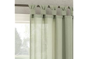 No. 918 Reman 2-Pack Twist Tab Linen Texture Semi-Sheer Tab Top Curtain Panel Pair, 40" x 63", Sage Green