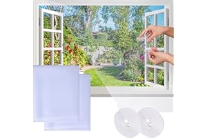 ASANDH Fly Screens for Windows, 2 Pack DIY 51 x 59 Inches Window Netting for Insects, with Cutter and 2 Rolls Hook Sticky Tape, Window Nets Keep Flys/Bugs/Mosquitoes Out (White, 130 x 150CM,2PCS)