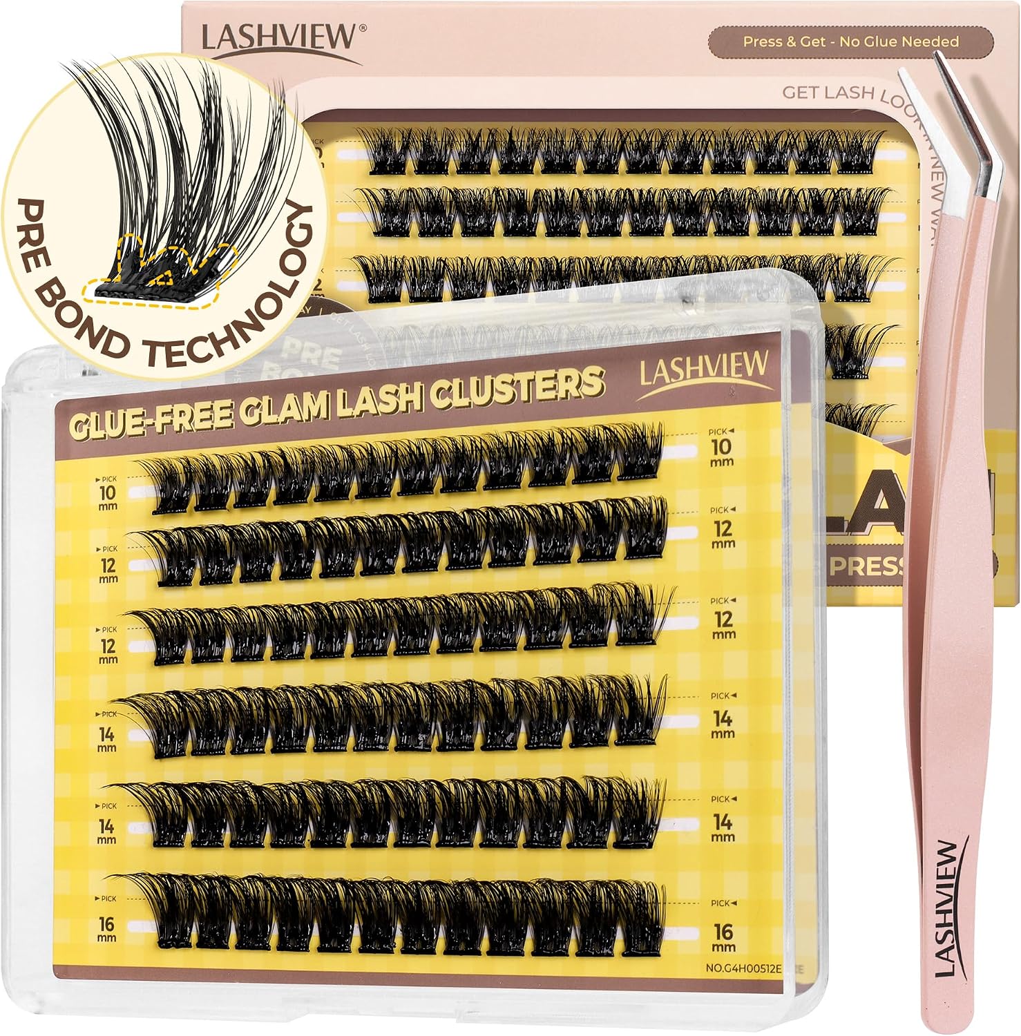 LASHVIEW Self Adhesive Lashes Clusters Eyelashes, 5+ Days Wear Press-on Lashes 10-16mm Individual Lash Extension Kit with Tweezers, No Glue Needed Natural DIY Kit (ZNF23)