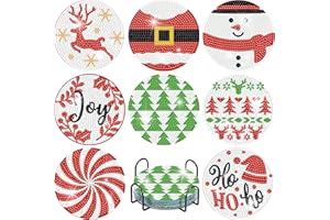 askkqtx 8 PCS Christmas Diamond Art Coasters Kits with Holder, Santa Claus Diamond Painting Coasters Kits for Adults, DIY 5D Full Round Drill Arts and Crafts for Adults Supplies 4x4 Inch